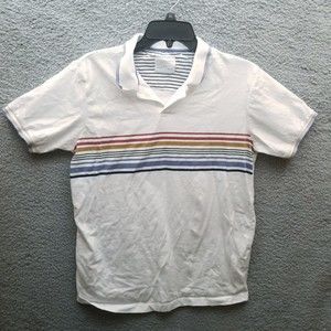 Denim & Flower M Ricky Singh Striped White Short Sleeve Polo 41" 26.5" 7.5"